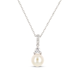 Cultured Pearl & Trillion-Cut White Lab-Created Sapphire Necklace Sterling Silver 18"