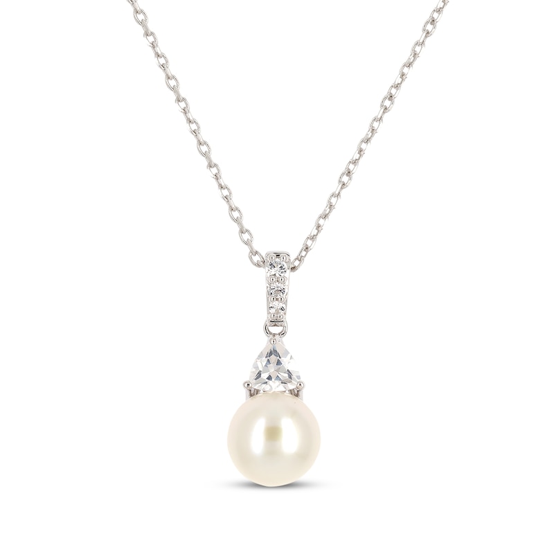 Cultured Pearl & Trillion-Cut White Lab-Created Sapphire Necklace ...