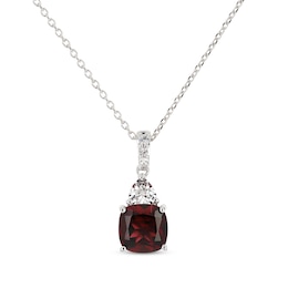 Cushion-Cut Garnet & Trillion-Cut White Lab-Created Sapphire Necklace Sterling Silver 18&quot;