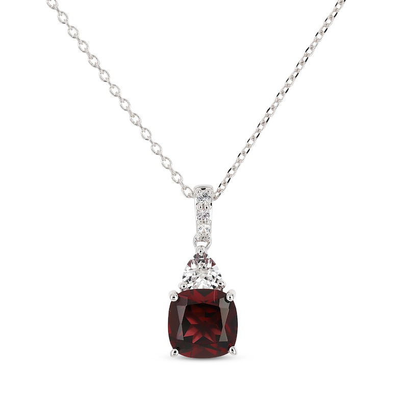 Main Image 1 of Cushion-Cut Garnet & Trillion-Cut White Lab-Created Sapphire Necklace Sterling Silver 18&quot;