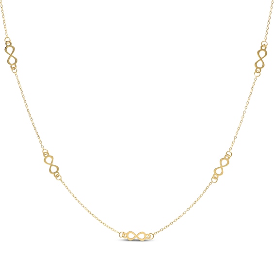 Infinity Symbol Station Necklace 10K Yellow Gold 18"