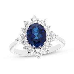 Oval-Cut Blue & White Lab-Created Sapphire Statement Ring Sterling Silver