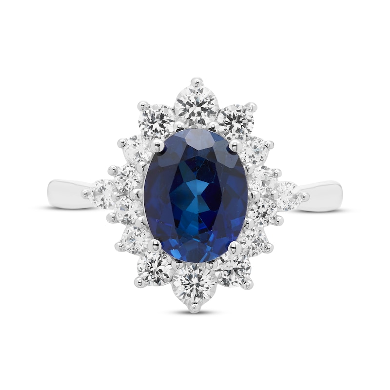 Main Image 3 of Oval-Cut Blue & White Lab-Created Sapphire Statement Ring Sterling Silver