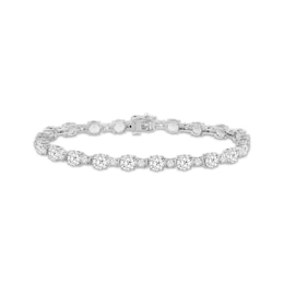 White Lab-Created Sapphire Alternating Bracelet Sterling Silver 7.5&quot;