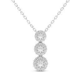 Diamond Three-Stone Drop Necklace 5/8 ct tw 14 White Gold 18&quot;