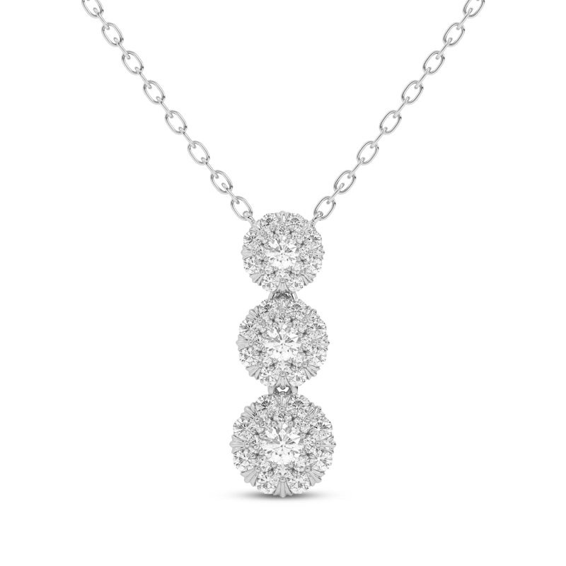 Main Image 1 of Diamond Three-Stone Drop Necklace 5/8 ct tw 14 White Gold 18&quot;