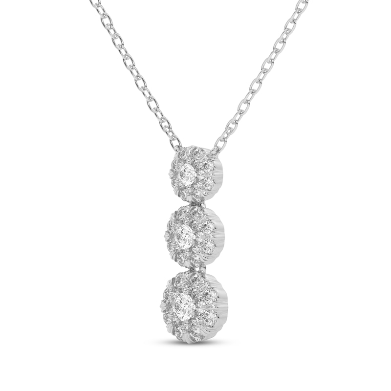 Main Image 2 of Diamond Three-Stone Drop Necklace 5/8 ct tw 14 White Gold 18&quot;