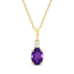 Oval-Cut Amethyst & Diamond Necklace 1/20 ct tw 10K Yellow Gold