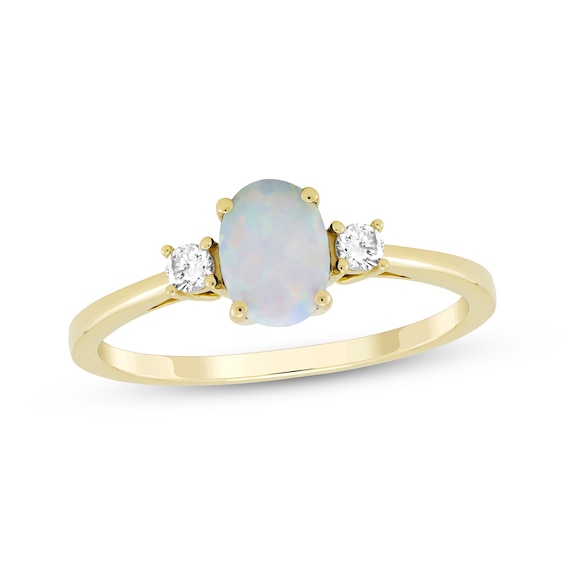 Oval-Cut Lab-Created Opal & Diamond Ring 1/10 ct tw 10K Yellow Gold