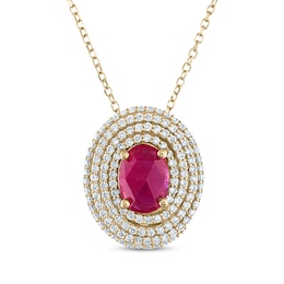 Greenland Rubies Collection Oval-Cut Natural Ruby & Lab-Grown Diamond Necklace 3/8 ct tw 14K Yellow Gold 18&quot;