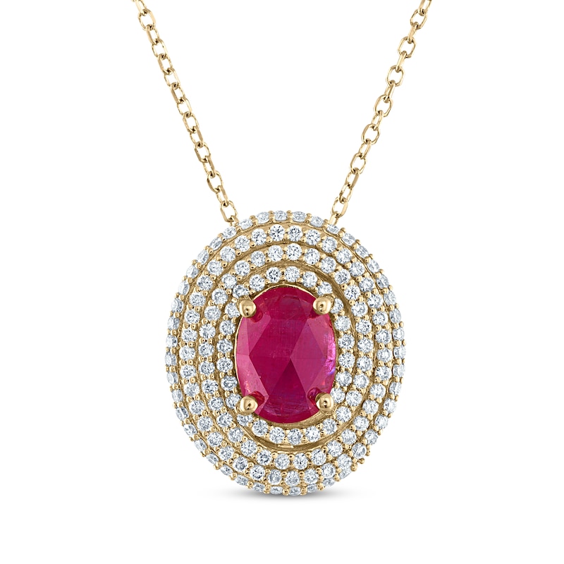 Main Image 1 of Greenland Rubies Collection Oval-Cut Natural Ruby & Lab-Grown Diamond Necklace 3/8 ct tw 14K Yellow Gold 18&quot;