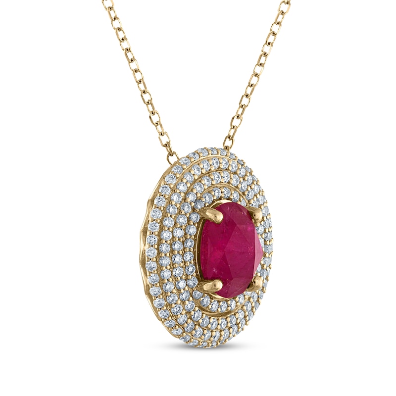 Main Image 2 of Greenland Rubies Collection Oval-Cut Natural Ruby & Lab-Grown Diamond Necklace 3/8 ct tw 14K Yellow Gold 18&quot;