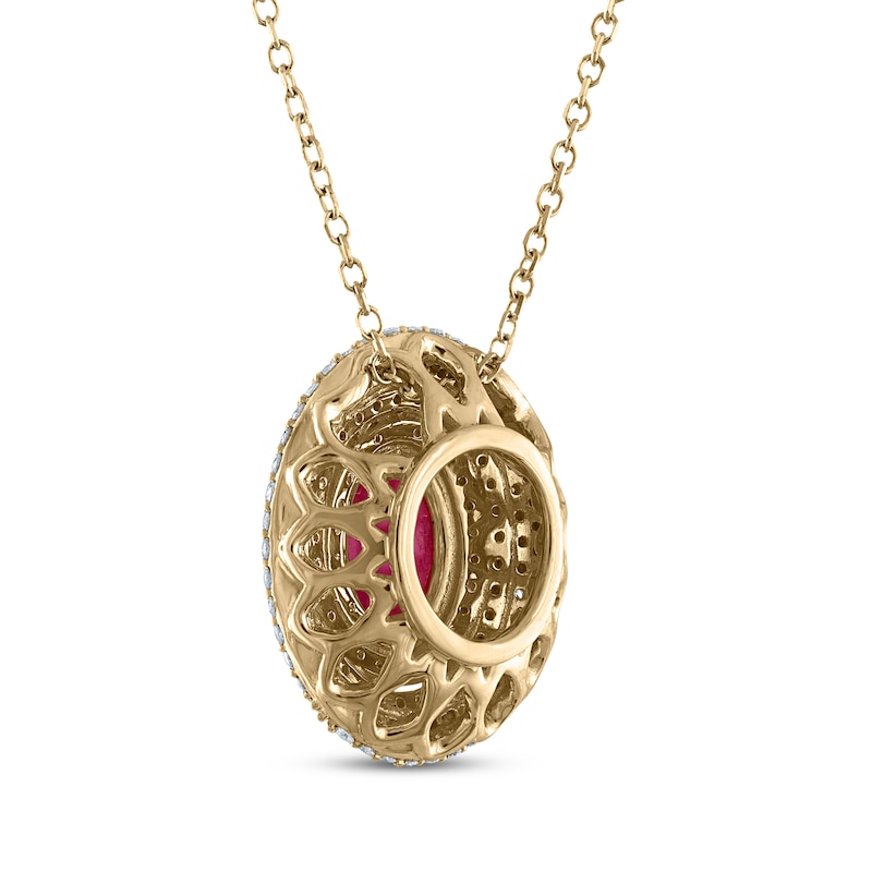 Main Image 3 of Greenland Rubies Collection Oval-Cut Natural Ruby & Lab-Grown Diamond Necklace 3/8 ct tw 14K Yellow Gold 18&quot;