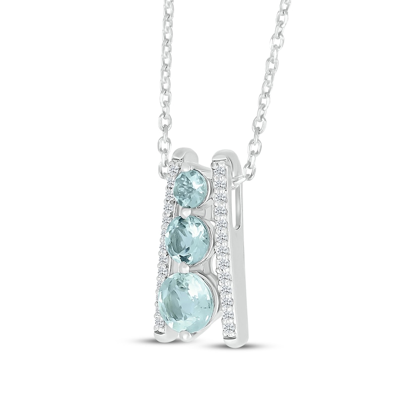 Aquamarine & Diamond Three-Stone Ladder Necklace 1/10 ct tw 10K White Gold 18"