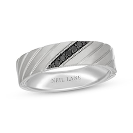 Neil Lane Men's Black Diamond Diagonal Groove Wedding Band 1/10 ct tw 14K White Gold