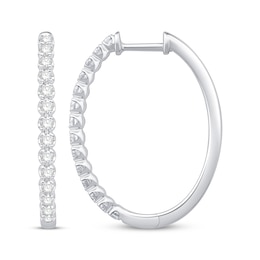 Diamond Oval Hoop Earrings 3/4 ct tw 10K White Gold