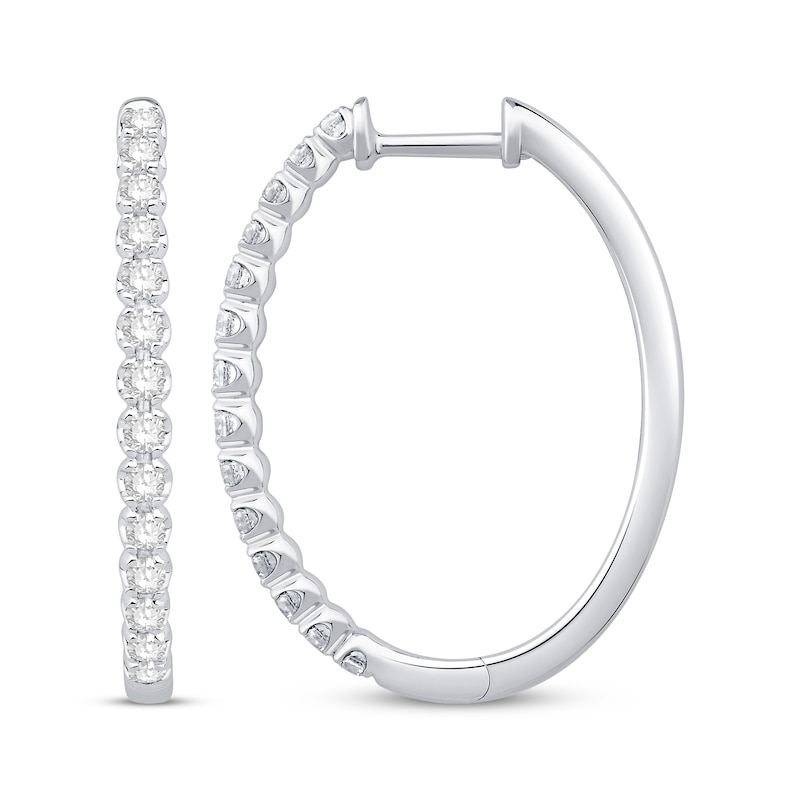 Main Image 1 of Diamond Oval Hoop Earrings 3/4 ct tw 10K White Gold