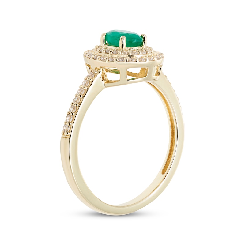 Oval-Cut Natural Emerald & Diamond Double Halo Ring 1/3 ct tw 10K Yellow Gold