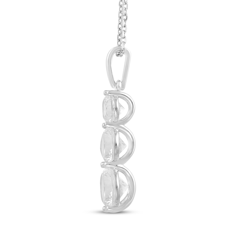 Main Image 2 of White Lab-Created Sapphire Three-Stone Graduated Necklace Sterling Silver 18&quot;