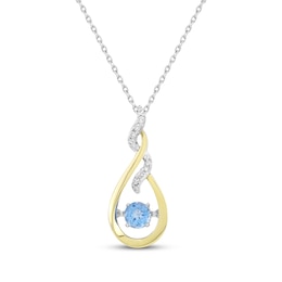 Unstoppable Love Swiss Blue Topaz & Diamond Necklace 1/15 ct tw Sterling Silver & 10K Yellow Gold 18&quot;