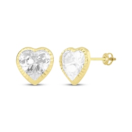 Children's Diamond-Cut Heart-Shaped Cubic Zirconia Stud Earrings 14K Yellow Gold