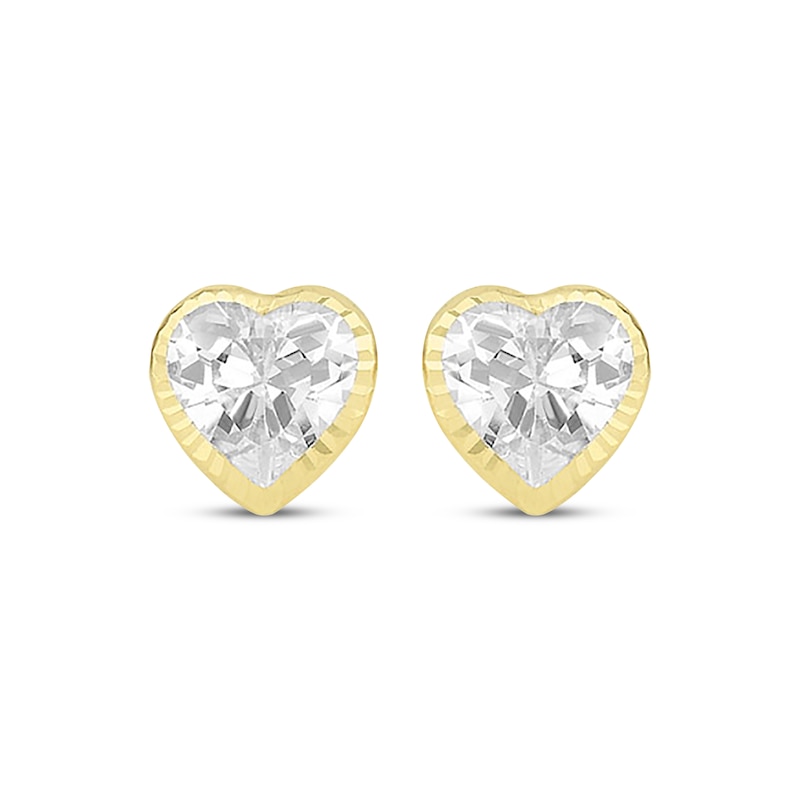 Main Image 2 of Children's Diamond-Cut Heart-Shaped Cubic Zirconia Stud Earrings 14K Yellow Gold