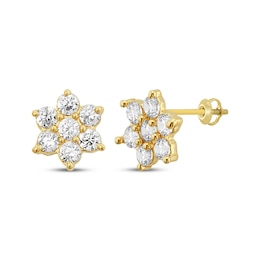 Children's Cubic Zirconia Flower Stud Earrings 14K Yellow Gold