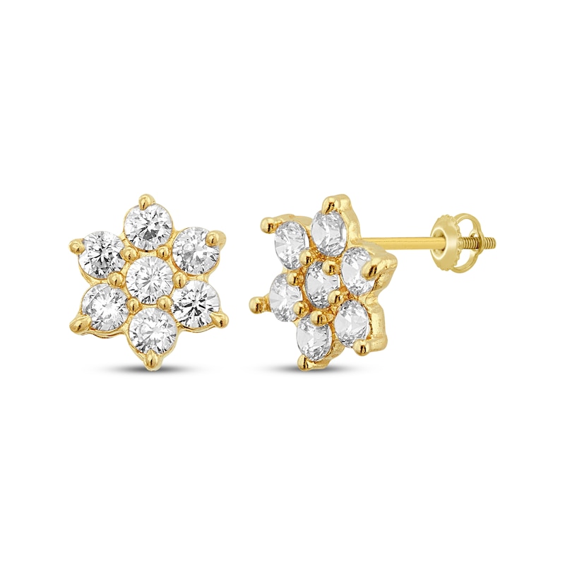 Main Image 1 of Children's Cubic Zirconia Flower Stud Earrings 14K Yellow Gold