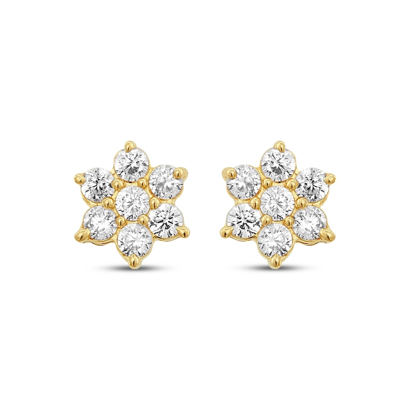 Main Image 2 of Children's Cubic Zirconia Flower Stud Earrings 14K Yellow Gold