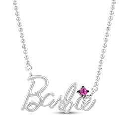 Barbie Pink Lab-Created Sapphire Signature Necklace Sterling Silver 18&quot;