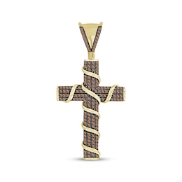 Men's Brown Diamond Cross Charm 1/2 ct tw 10K Yellow Gold