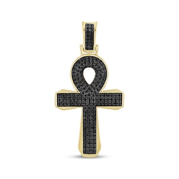 Men's Black Diamond Ankh Cross Charm 1/2 ct tw 10K Yellow Gold