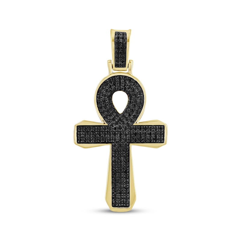 Main Image 1 of Men's Black Diamond Ankh Cross Charm 1/2 ct tw 10K Yellow Gold