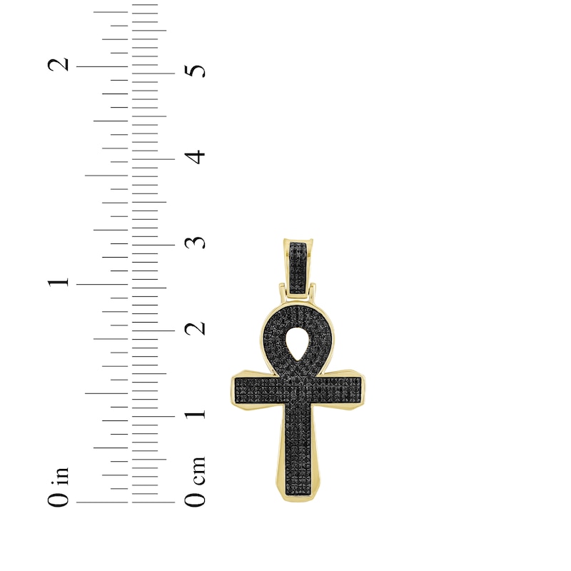 Main Image 3 of Men's Black Diamond Ankh Cross Charm 1/2 ct tw 10K Yellow Gold