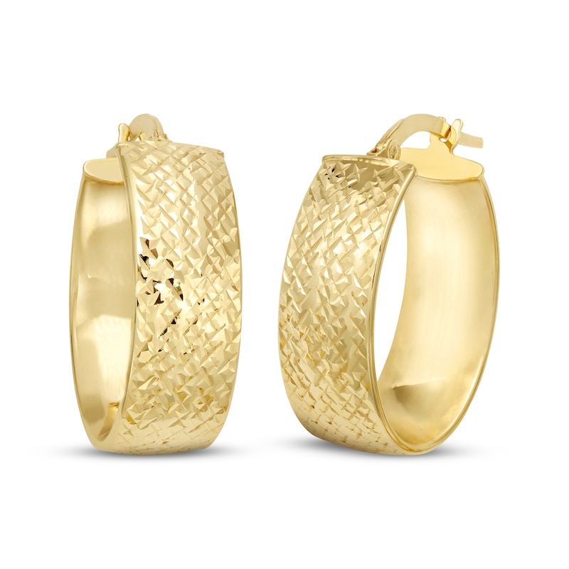 Main Image 1 of Italian Brilliance Diamond-Cut Hoop Earrings 14K Yellow Gold