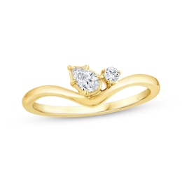 KAY Lab-Grown Diamonds Pear-Shaped & Round-Cut Diamond Two-Stone Contour Fashion Ring 1/5 ct tw 10K Yellow Gold