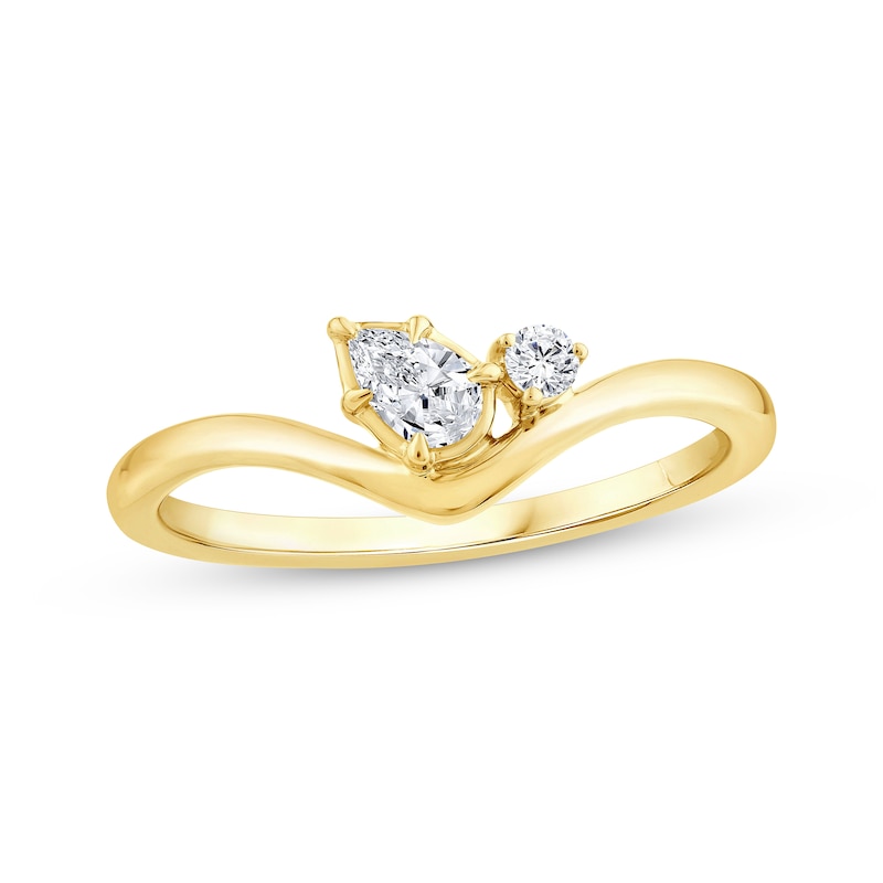 Main Image 1 of Lab-Grown Diamonds by KAY Pear-Shaped & Round-Cut Diamond Two-Stone Contour Fashion Ring 1/5 ct tw 10K Yellow Gold