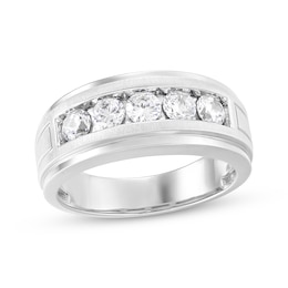 Men's Lab-Grown Diamonds by KAY Five-Stone Wedding Band 1 ct tw 14K White Gold