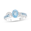 Thumbnail Image 0 of Oval-Cut Swiss Blue Topaz & White Lab-Created Sapphire Bypass Ring Sterling Silver