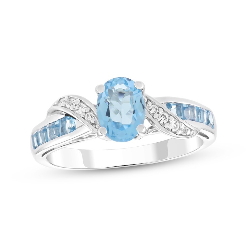 Oval-Cut Swiss Blue Topaz & White Lab-Created Sapphire Bypass Ring Sterling Silver