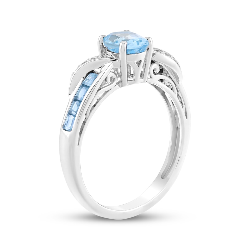 Oval-Cut Swiss Blue Topaz & White Lab-Created Sapphire Bypass Ring Sterling Silver