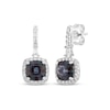 Thumbnail Image 1 of Cushion-Cut Lab-Created Alexandrite & White Lab-Created Sapphire Halo Drop Earrings Sterling Silver