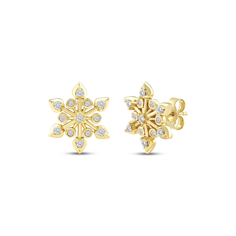 Main Image 1 of Diamond Snowflake Stud Earrings 1/4 ct tw 10K Yellow Gold