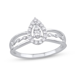 Multi-Diamond Pear-Shaped Halo Promise Ring 1/5 ct tw Sterling Silver