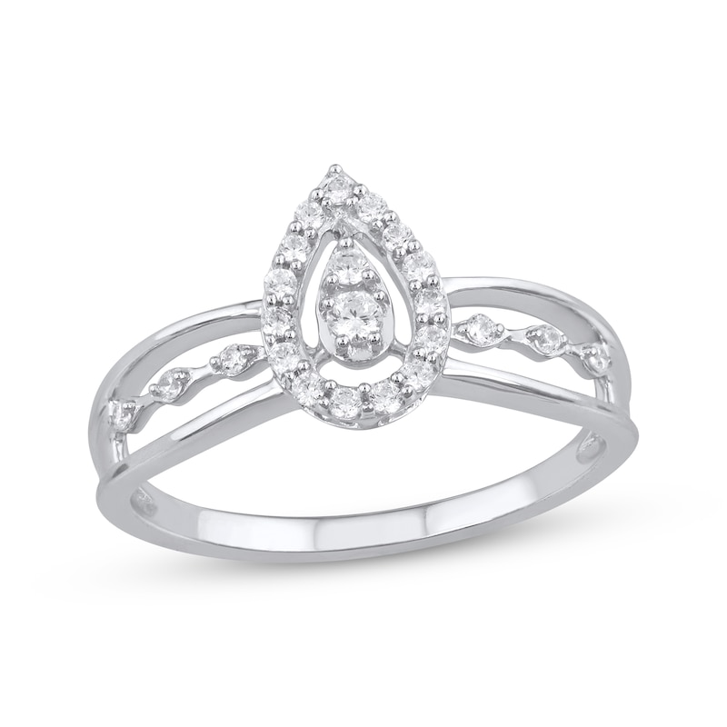 Main Image 1 of Multi-Diamond Pear-Shaped Halo Promise Ring 1/5 ct tw Sterling Silver