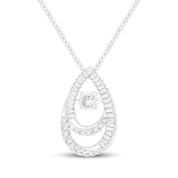 Unstoppable Love Round & Baguette-Cut Diamond Double Teardrop Necklace 1/2 ct tw 10K White Gold 19&quot;