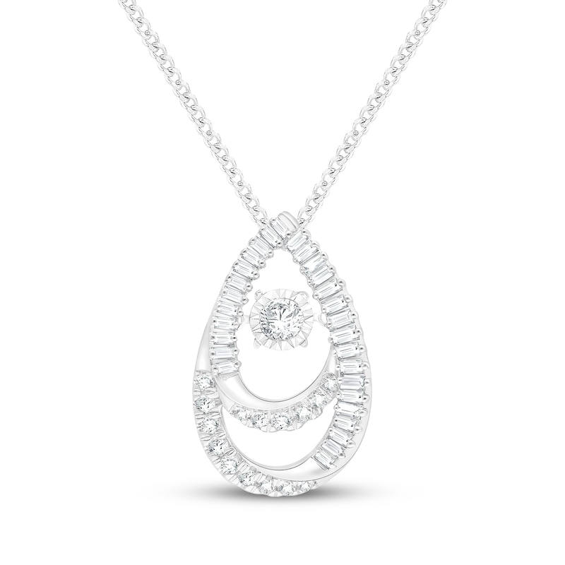 Main Image 1 of Unstoppable Love Round & Baguette-Cut Diamond Double Teardrop Necklace 1/2 ct tw 10K White Gold 19&quot;