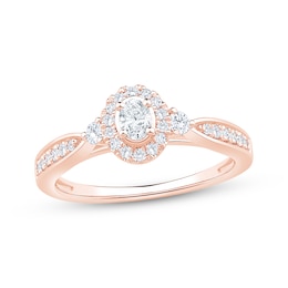 Now + Forever Now + Forever Oval-Cut Diamond Halo Engagement Ring 3/8 ct tw 14K Rose Gold