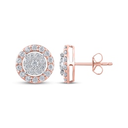 Multi-Diamond Halo Stud Earrings 1 ct tw 10K Rose Gold