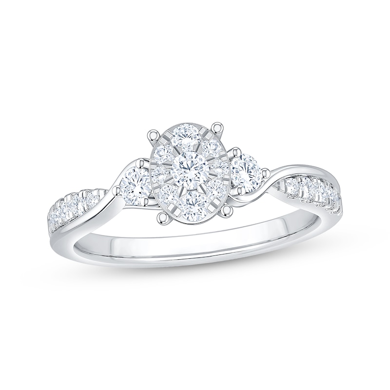 Main Image 1 of Now + Forever Multi-Diamond Oval Frame Engagement Ring 1/2 ct tw 10K White Gold